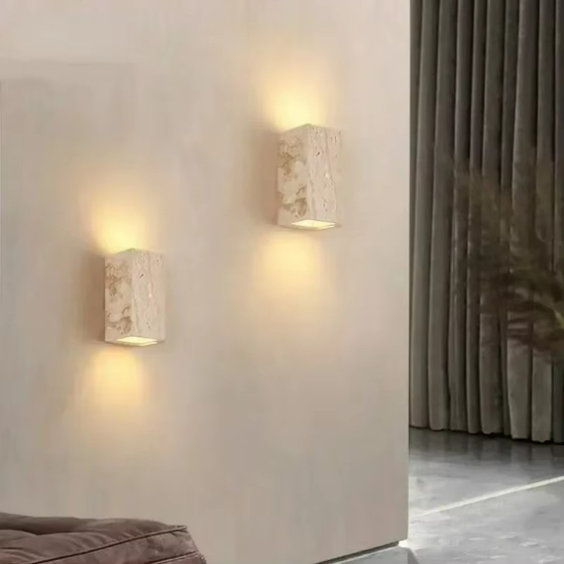 Outdoor Lighting Restaurant - Żółta lampa ścienna z kamienia travertynu