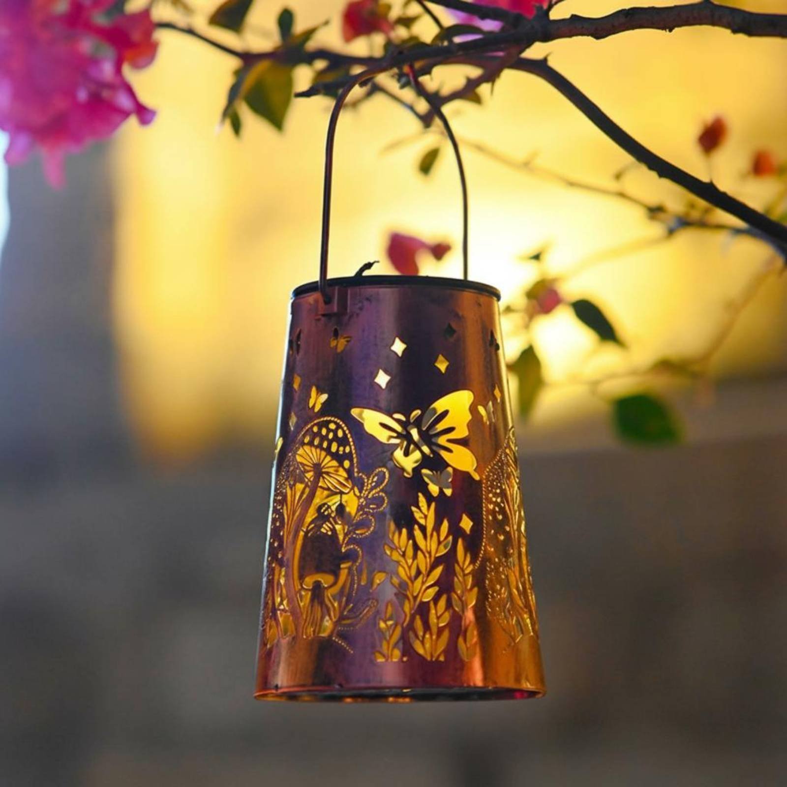 Outdoor Lighting Battery Powered - Wzór lampionu w stylu kwiatowym, ogrodowa